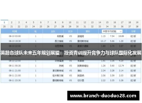 英超各球队未来五年规划展望：投资青训提升竞争力与球队国际化发展