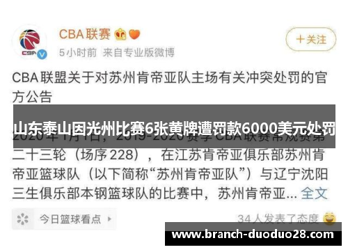 山东泰山因光州比赛6张黄牌遭罚款6000美元处罚 山东泰山因光州比赛6张黄牌遭罚款6000美元处罚