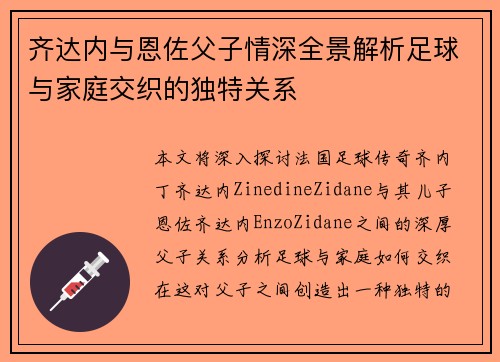 齐达内与恩佐父子情深全景解析足球与家庭交织的独特关系